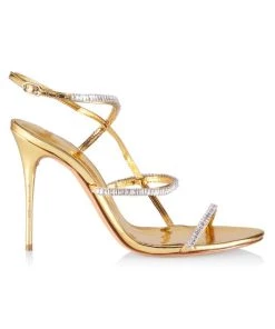 Alexandre Birman Sally Zirconia 100 Metallic Leather Ankle-Strap Sandals