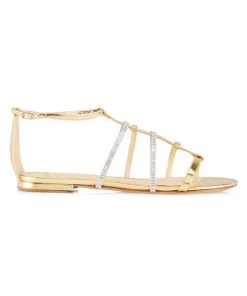 Alexandre Birman Elina Crystal-Embellished Metallic Leather Sandals