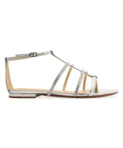Alexandre Birman Elina Crystal-Embellished Metallic Leather Flat Sandals