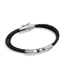 TANE Mexico 1942 Helix Double Sterling Silver & Rubber Bracelet For Men