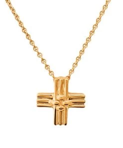 TANE Mexico 1942 Knit Cross 18K Yellow Gold Pendant Necklace For Men