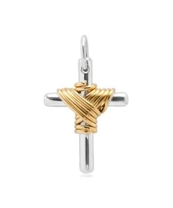 TANE Mexico 1942 Greek Cross Sterling Silver & 23K Gold Vermeil Pendant For Men