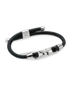 TANE Mexico 1942 Tule Double Sterling Silver & Leather Bracelet For Men